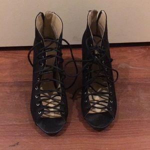 NWOT lace up open toe heels